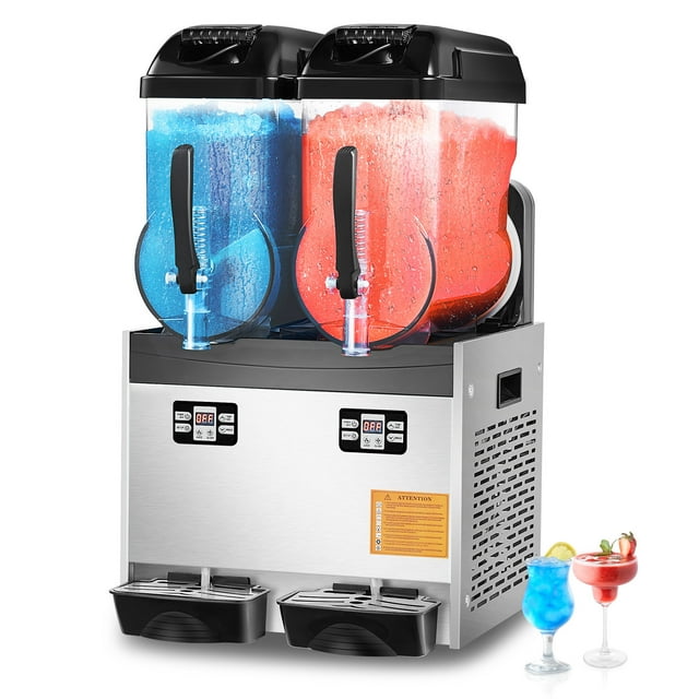 KFFKFF Commercial Slushy Machine, 12Lx2 Double Tank Frozen Drink Machine, 96 Cups Stainless Steel Margarita Smoothie Frozen Drink Maker, Slushie Maker for Home Party Restaurants Cafe Bars