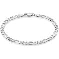 thumbnail image 1 of Pulsera de cadena Figaro italiana de plata de ley 925 maciza de 5 mm con corte de diamante para mujeres y hombres, fabricada en Italia (longitud 8 pulgadas), 1 of 3