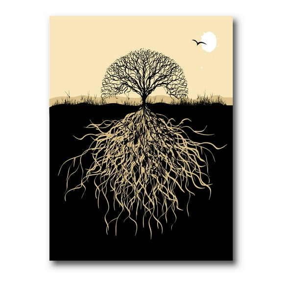 Designart ' Tree Silhouette With Underground Roots ' Traditional Canvas Wall Art Print