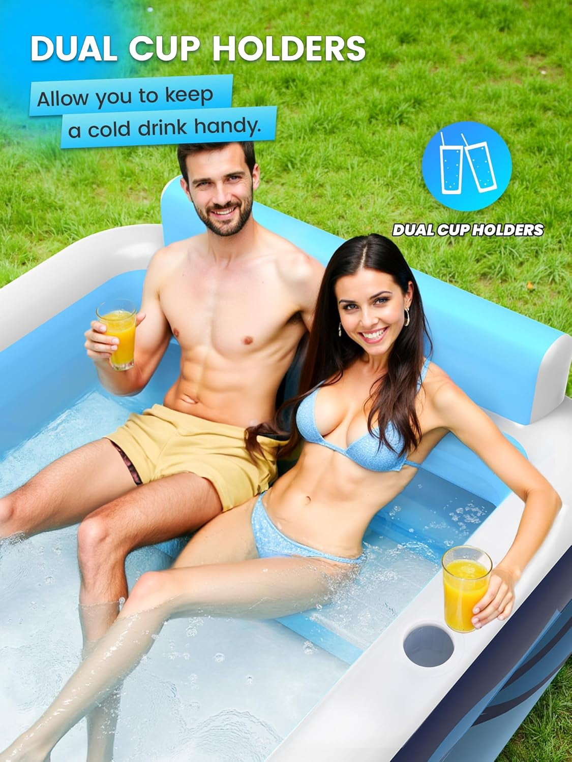 Inflatable Pool for Adults or Kids with Seats/Cup Holders Large Thickened Large Toddlers Cool Swimming Pool Family Summer Blow Up Water Pools for Outdoor, Water Party, Garden SPA Tub