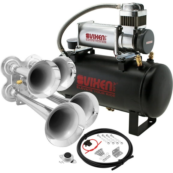 Vixen Horns Train Horn Kit for Trucks/Car/Semi. Complete Onboard System- 150psi Air Compressor, 2 Gallon Tank, 4 Trumpets. Super Loud dB. Fits Vehicles like Pickup/Jeep/RV/SUV 12v VXO8560/4114C