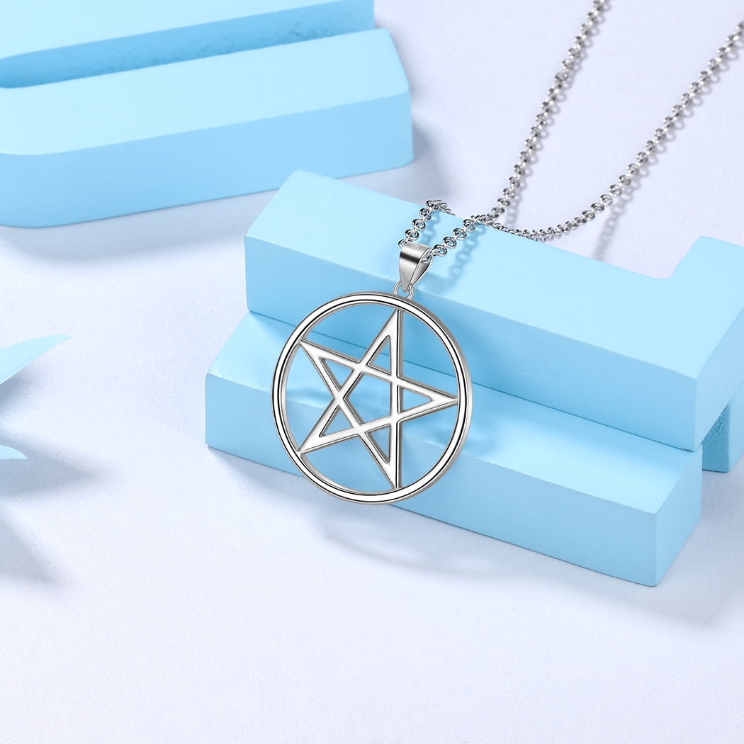 Hipunk 925 Sterling Silver Pentagram Necklace for Women Men Star Pendant Pentacle Necklace Wicca Pagan Jewelry Fathers Day Gifts