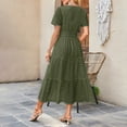 thumbnail image 4 of GEWSEY Womens 2025 Summer Maxi Dress Short Sleeve V Neck Hollow Out Eyelet A Line Long Flowy Beach Vacation Dresses (Army Green, S), 4 of 7