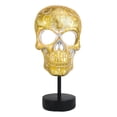 thumbnail image 2 of Day Of The Dead Golden Tooled Floral Sugar Skull Mask Sculpture On Museum Stand, 2 of 7