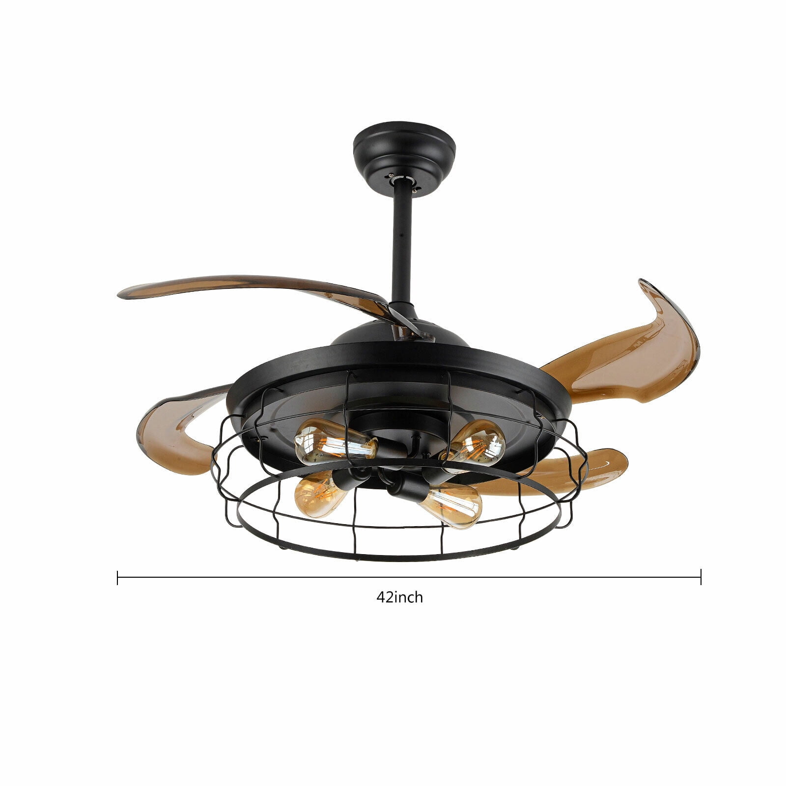 42'' Rustic Ceiling Fan Light Remote Control Chandelier Retractable Blades Lamp