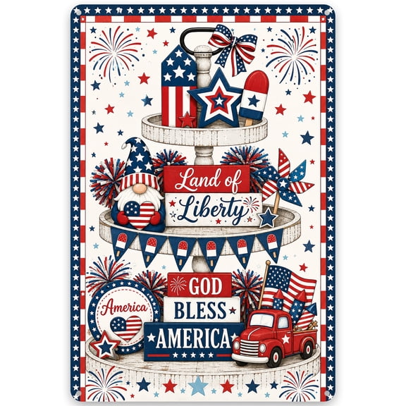 Patriotic "Land of Liberty" Metal Wall Decor Sign, 8x12 Inch, American Flag Theme, God Bless America Design, Ideal for Indoor/Outdoor Display, Vintage Rustic Style Home Decor Plaque