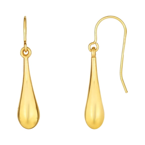 10K Yellow Gold Shiny 28x5.5mm Puffed Tear Drop Earrings with Euro Wire by IcedTime