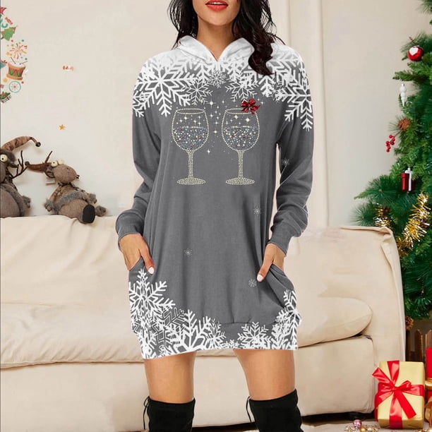 WILLBEST Vestido Largo Casual Con Estampado Navideño, Sudadera Larga Para Mujer, Top Informal Y Cómodo Para Las Fiestas, 2025 Elegante Y Acogedor Para La Temporada De Invierno.