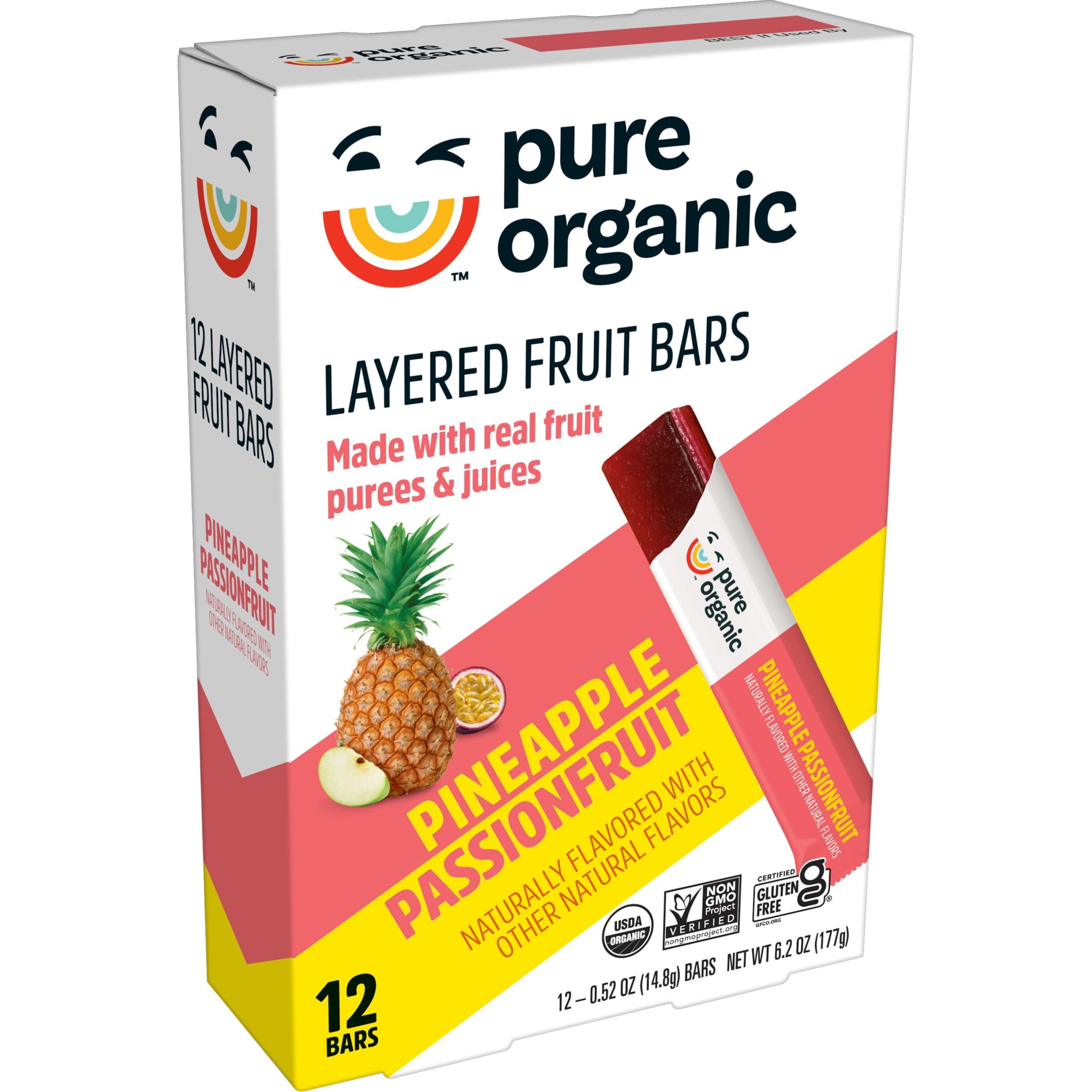 Pure Organic Layered Fruit Bars, Pineapple Passionfruit, 6.2 oz, 12 Count
