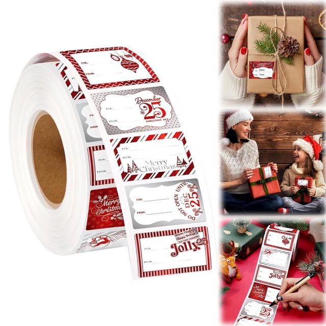 3 PCS Christmas Tags Stickers Adhesive Red & Silver Foil Labels for Holiday Wrapping & Festive Decor
