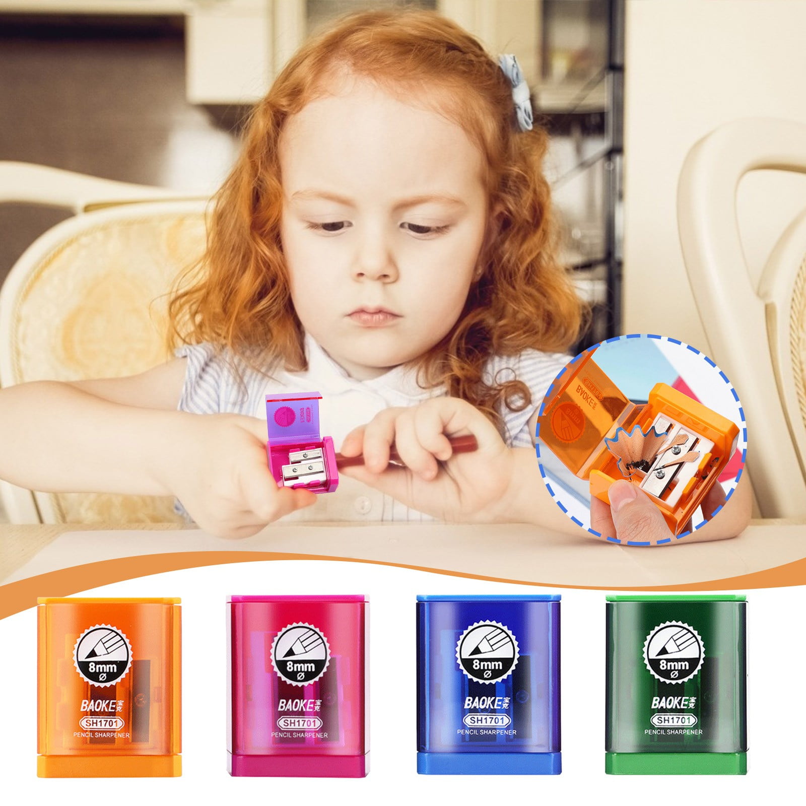 ZOhankhai 4PCS Transparent Double Hole Pencil Sharpener Children's Small Pencil Cartoon Pencil