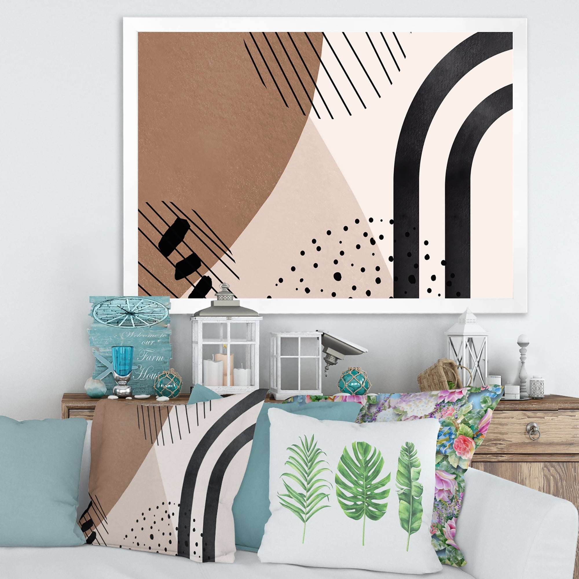 Designart 'Abstract Ivory Shapes and Shapes in Terracotta I' Modern Framed Art Print