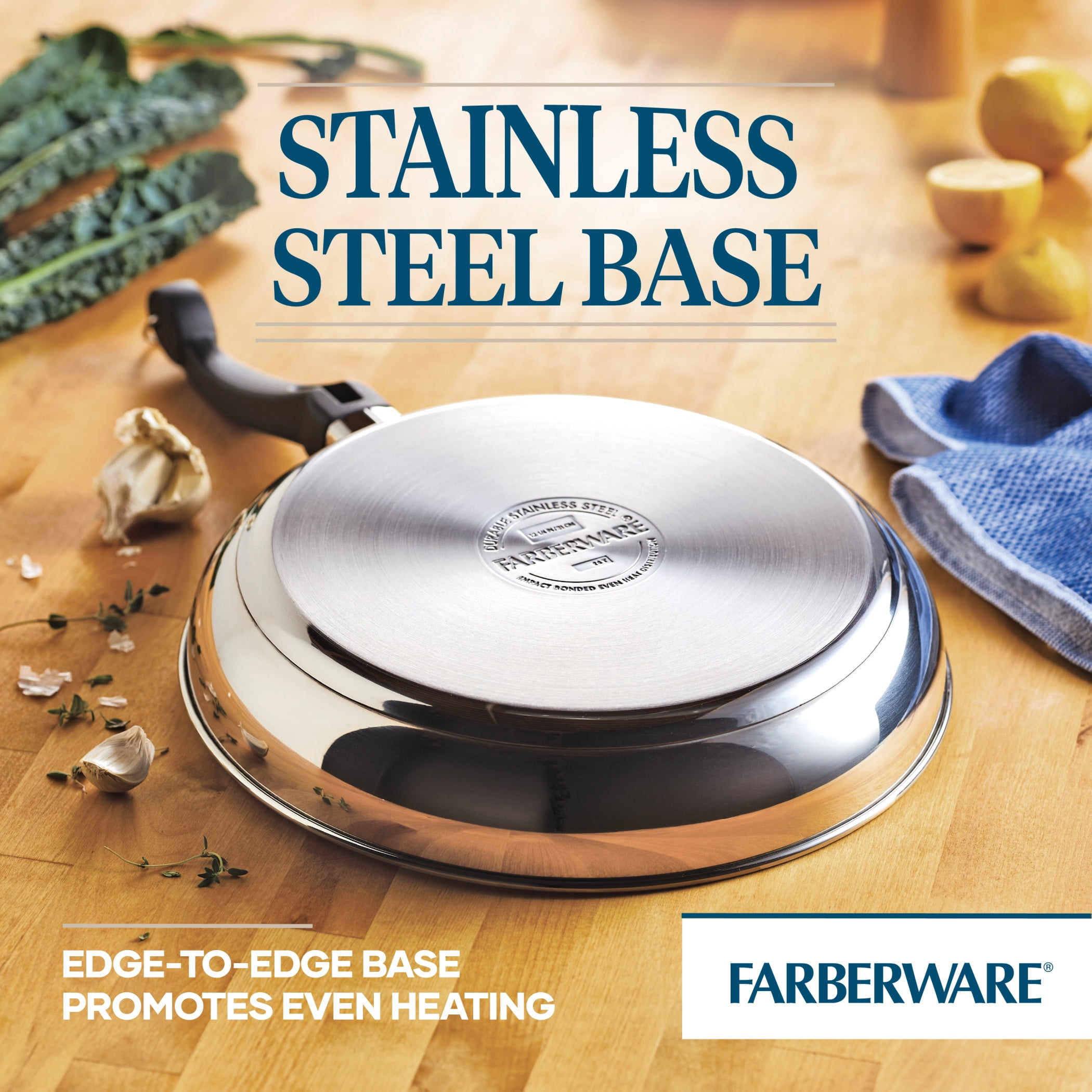 Farberware Classic Traditions 12.5 Inch Ceramic Nonstick Frying Pan, Induction Compatible, Metal Utensil Safe, Dishwasher Safe, Stainless Steel
