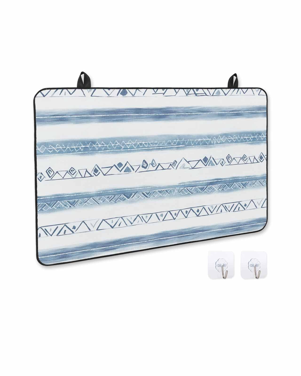 nqOlkjepod Large Induction Cooktop Protector Mat 24"x21", Blue White Stripe Stove Top Covers for Electric Stove, Modern Abstract Geometric Stripes Stove Burner Cover Mats, Glass Top Stove Cover