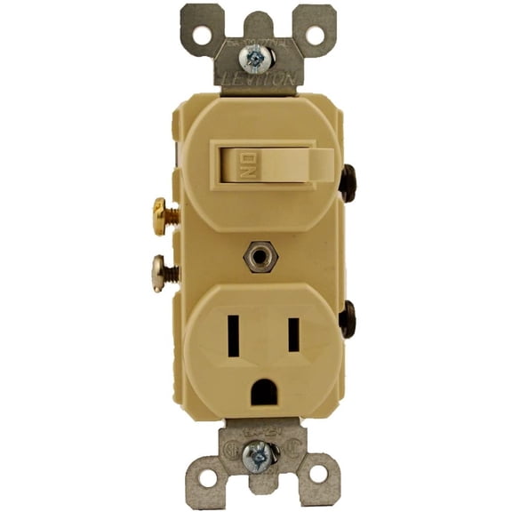 Leviton 5225 15 Amp, 120 Volt, Duplex Style Combination Single Pole Switch/Receptacle, Grounding