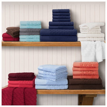 Herringbone 100% Turkish Cotton Jacquard and Solid 8-Piece Towel Set Emberglow