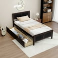 thumbnail image 1 of Gymax Cadre de Lit en Bois Format Simple avec 2 Tiroirs de Rangement et Rangement sous le Lit Espresso, 1 of 10