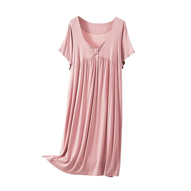 Diufon Chemises de Nuit en Coton pour Femmes Manches Courtes Col Rond Pyjama Robe Décontractée Ample Vêtements de Nuit à la Maison
