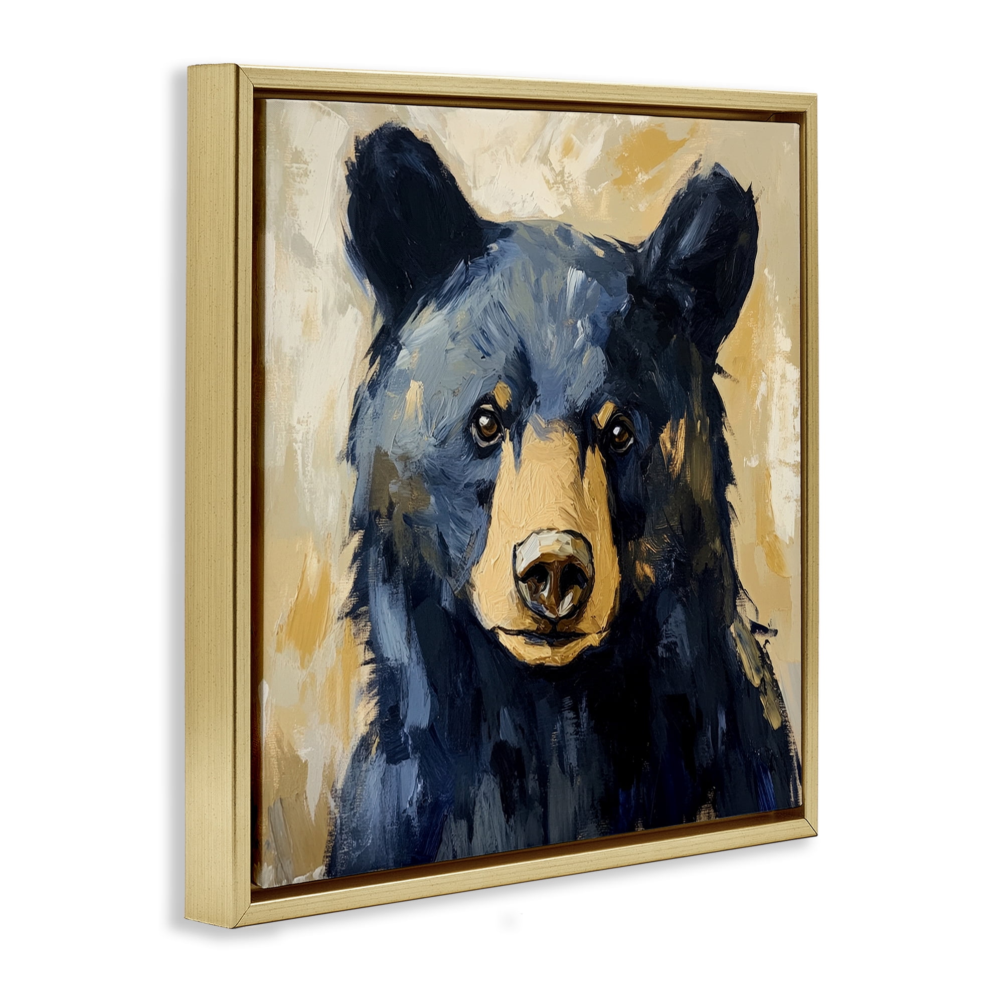 Stupell Industries Big Bear with Brushstrokes Gold Framed Floater Canvas Wall Art, design by Petal Prints Design