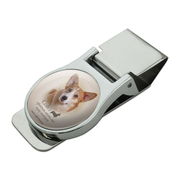 Corgi Dog Breed Satin Chrome Plated Metal Money Clip