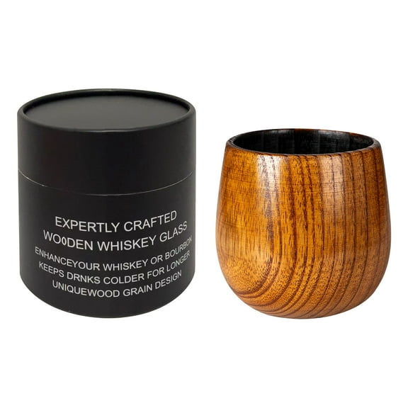 1X Whiskey Glass Tumbler, 5X75 Inch Carbonized Wooden Finish, 10 Oz Capacity With 1Pc Kraft Paper Tube Packaging - Modern Design, Handcrafted For S, Ideal For Home Bar,