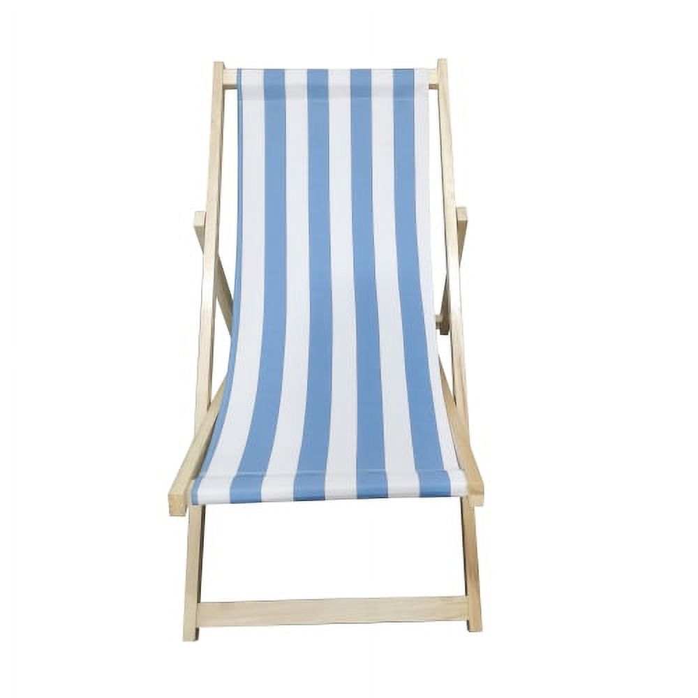 JINS & VICO Beach Lounge Chair, Adjustable Wood Patio Lounge Camp Chair with Sturdy Wooden Frame and Stripe Polyester Canvas, Reclining Portable Chair for Yard Pool Balcony Garden, Blue - image 2 of 7