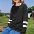 thumbnail image 3 of Dweltoz Girls Long Sleeve Shirts Striped Color Block Crewneck Tees Casual Loose Fit Tunic Tops Soft Pullover Sweatshirts Kids Big Girls Fall Back to School Clothes Size 2-13 Years,Black, 3 of 6