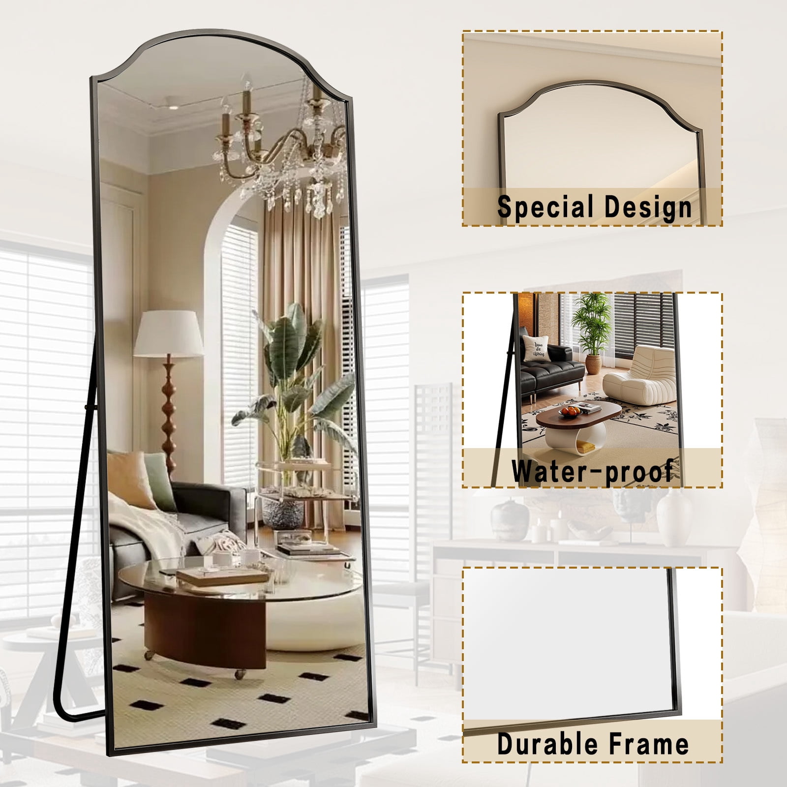 AUROMIR 65"x24" Full Length Mirror Floor Mirror Freestanding Wall-Mounted Mirror,Black