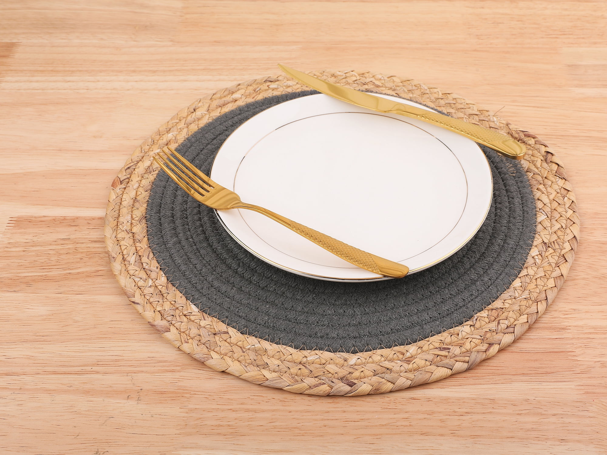 Unique Bargains Set of 4 Placemats for Dining Table Decor Table Mats Dark Gray 14x14in