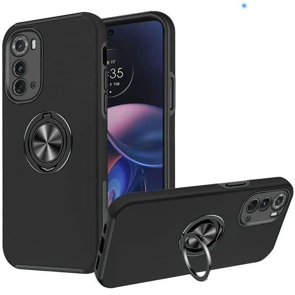 For Motorola Moto Edge (2022) Hybrid Slim with Metal Invisible Ring Stand Holder Fit Magnetic Car Mount Shockproof Cover ,Xpm Phone Case [ Black ]