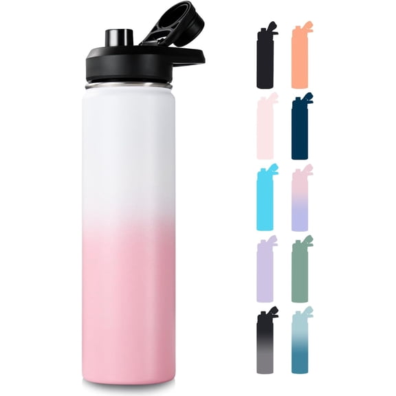 24 oz Insulated Water Bottle with Handle, 310 Stainless Steel Water Bottles with Wide Mouth, Double Wall Vacuum Sports Water Bottle, BPA Free, Keep Cold and Hot, Strawberry Milk