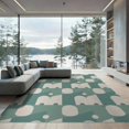 thumbnail image 2 of ODIKA 6'x9' Teal Sage Green Geometric Checkered Washable Area Rug Modern Mid Century Repeating Motif With Rounded Arch for Dining Room, Under Table, Office Décor, Non-Slip Chair-Friendly, 2 of 7