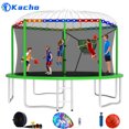 thumbnail image 1 of Kacho Trampoline for Kids, Trampoline 10FT 12FT 14FT 16FT, Heavy Duty Trampoline with Enclosure net, Basketball hoop, Ball, Sprinkler, Light, Ladder, Outdoor Backyard Trampoline, No gap Design Green, 1 of 5