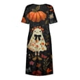 thumbnail image 6 of Women's Halloween Print Round Neck Casual Dress with Pockets Short Sleeve Loose Fit Midi Dress Plus Size for Daily Wear Autumn Outfit Black L, 6 of 6