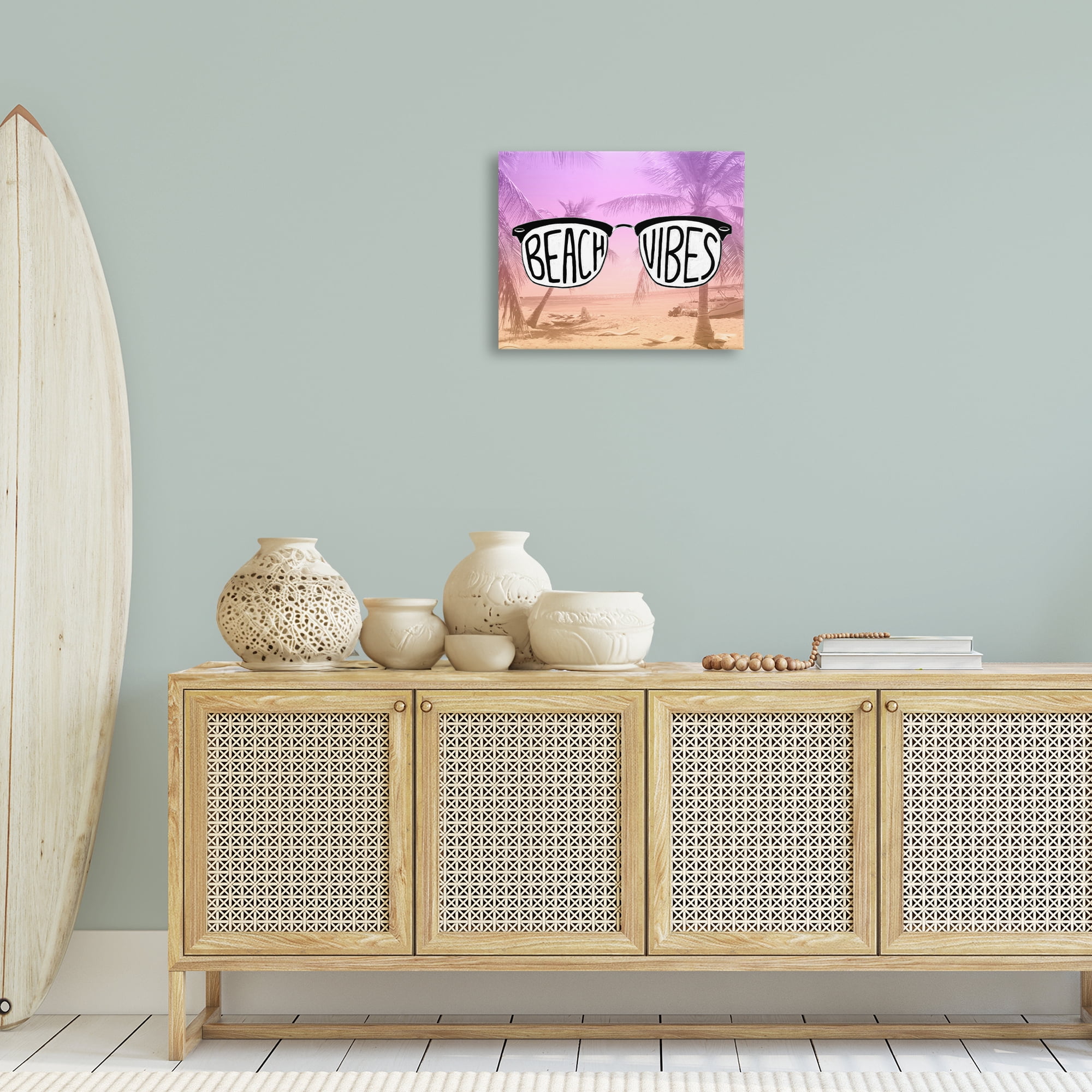 Stupell Industries Tropical Beach Vibes Typography Painting Gallery Wrapped Canvas Art Print Wall Art, 20 x 16
