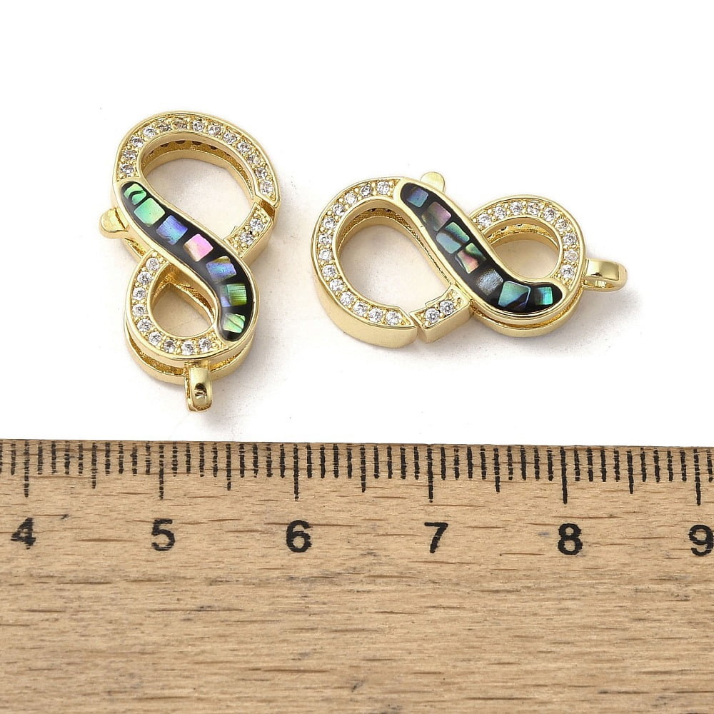5pcs Brass Micro Pave Cubic Zirconia Lobster Claw Clasps with Enamel & Shell Long-Lasting Plated Lead Free & Cadmium Free Real 18K golden Plated Infinity Mixed color 24x13x5.5mm Hole: 2mm