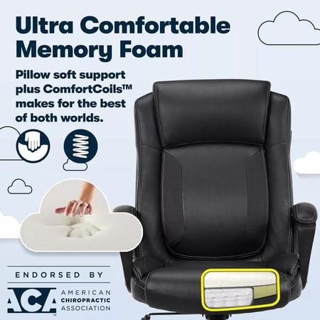 SERTA MID BACK LUMBER SUPPORT AND SWIVEL OFFICE DESK CHAIR, BLACK