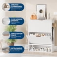 thumbnail image 3 of Modern Fluted Shoe Cabinet, Freestanding Narrow Shoe Storage Organizer with 2 Flip Drawers & Doors, Space-Saving Shoe Rack for Entryway Hallway, White, 3 of 7
