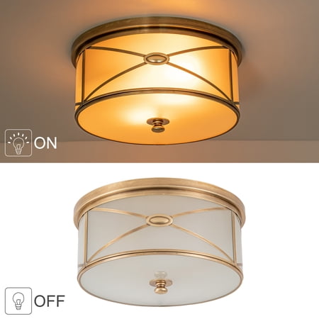 C Cattleya 2-Light Brass Flush Mount with Frosted Glass for Bedroom,Living Room