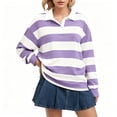 thumbnail image 2 of Women Long Sleeve Striped Polo Shirt Oversized Collar Y2k Pullover T Shirt Casual Loose Streetwear Rugby Sweatshirt, S, 2 of 6