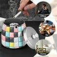 thumbnail image 4 of Yayeee Ashtray with Lid for Cigarette Smokeless Stainless Steel Home Ash Holder, Gray Checkered Pattern, 4 of 7
