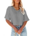 thumbnail image 2 of Dellytop Women Half Sleeve Drop Shoulder V Neck Basic Crop Tops, 2 of 4