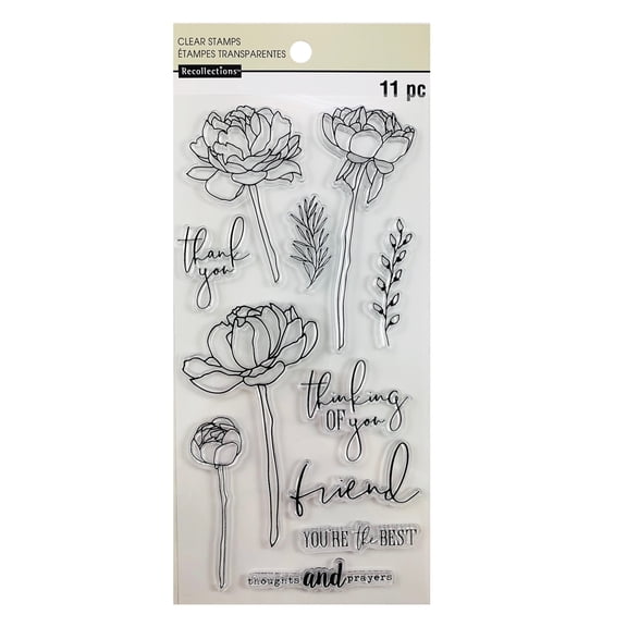 Recollections Peony Sentiment Clear Stamp Set, 6 Pack