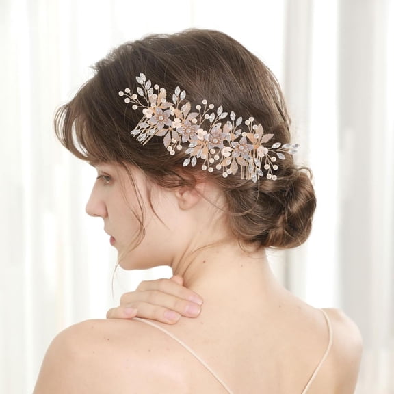 Flower Bridal Hair Combs Pearl Crystal Bride Wedding Hair Accessories Rhinestone Hair Piece Headpieces for Bride Bridesmaid Wedding Women and Girls (S8735 Silver)