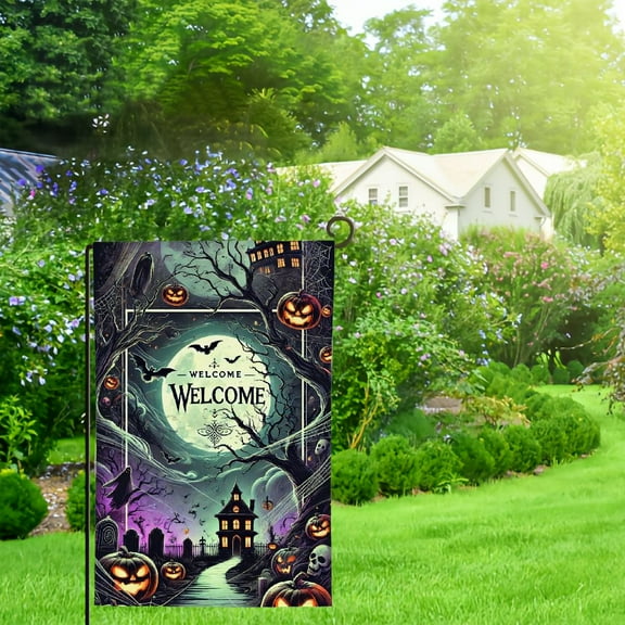 Durable Halloween Linen Garden Flag, Spooky Outdoor Yard Décor, Double-Sided, Perfect for Fall Home Decorations, 12x18