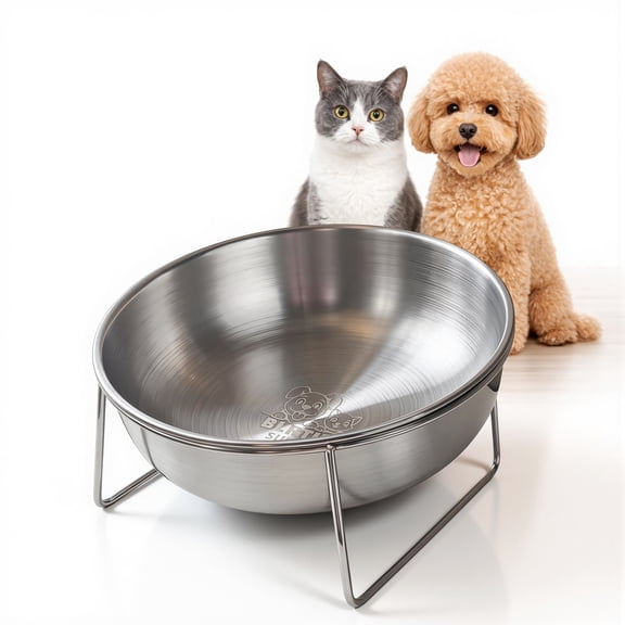 BLRTUN Raised Cat Bowl 15° Tilted, 304 Food Grade Stainless Steel Cat Dish, Wide Deep Bowl for Comfortable Feeding, Anti-Vomiting, Neck Protection, Dishwasher Safe