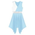 thumbnail image 4 of TiaoBug Womens Metallic Sleeveless Praise Dance Dress V Neck Asymmetrical Hem Worship Dance Costume Light Blue S, 4 of 6