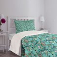 thumbnail image 3 of Ambesonne Surfboard Quilted Bedspread Set 2 Pcs, Tropic Floral Design, Twin Size, Turquoise Multicolor, 3 of 5