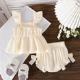thumbnail image 5 of Huanglei Summer Baby Girls Outfit With Puff Sleeve Floral Top And Bow Tailored Shorts For Cute Everyday Wear Solid Color Outfits Set ,6-12 Months ,Beige, 5 of 5