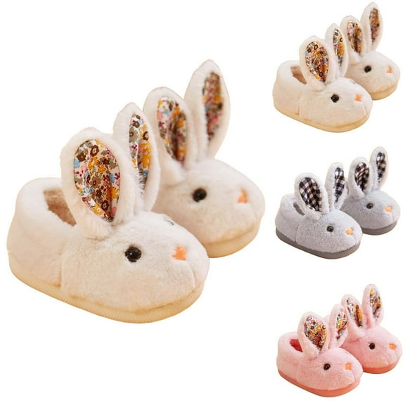 Slippers Kids Rabbit Cute Slippers Fall Winter Girls Flat Bottom Soft Warm Comfortable Kids House Slippers Grey 3 Years-4 Years
